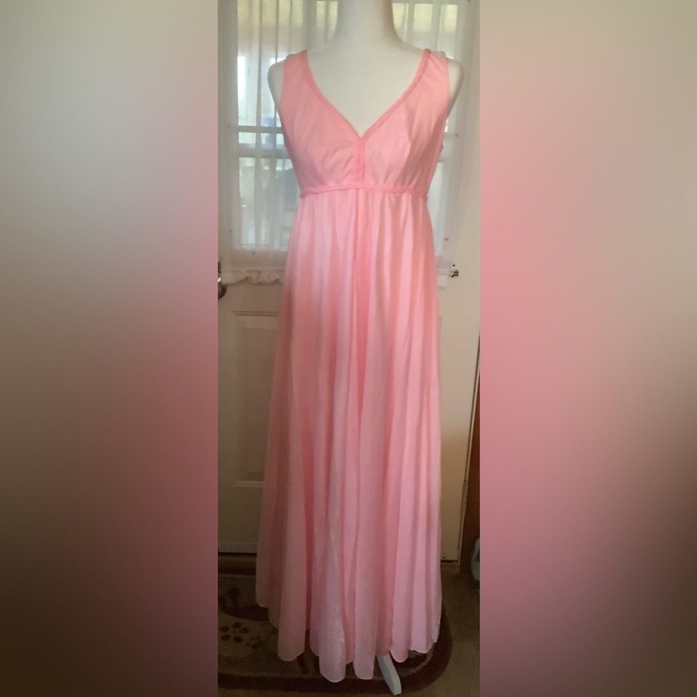 Vintage 80’s Linda Lingerie Sheer Pink Night Gown, Made in Montreal Cana…